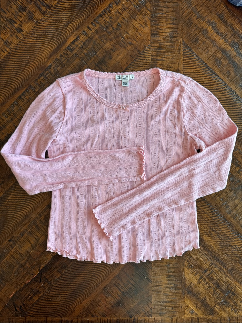 J.Crew Crewcuts Girls Light Pink Pointelle Ruffle Lettuce Hem Tee Top